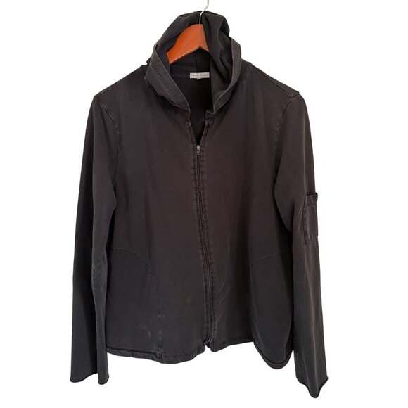 James Perse Womens Black Zip-Up Hoodie Jacket With Pocket Size 4 Cotton Blend Ca - Picture 1 of 7